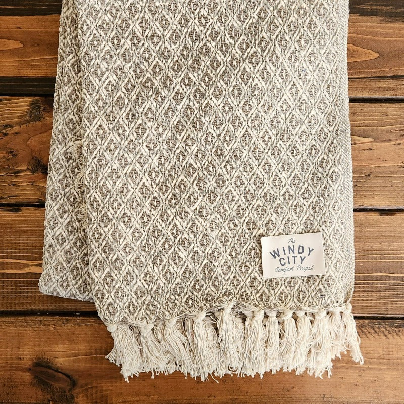 Simple and luxurious, the Comfort Classic blanket from India is handcrafted from 100% natural, environmentally friendly cotton, offering ultimate softness and plush comfort. Featuring a stylish diamond pattern, it provides an exquisite aesthetic that complements any décor. Its generous 70” x 50” size and lightweight design offer both comfort and convenience. 