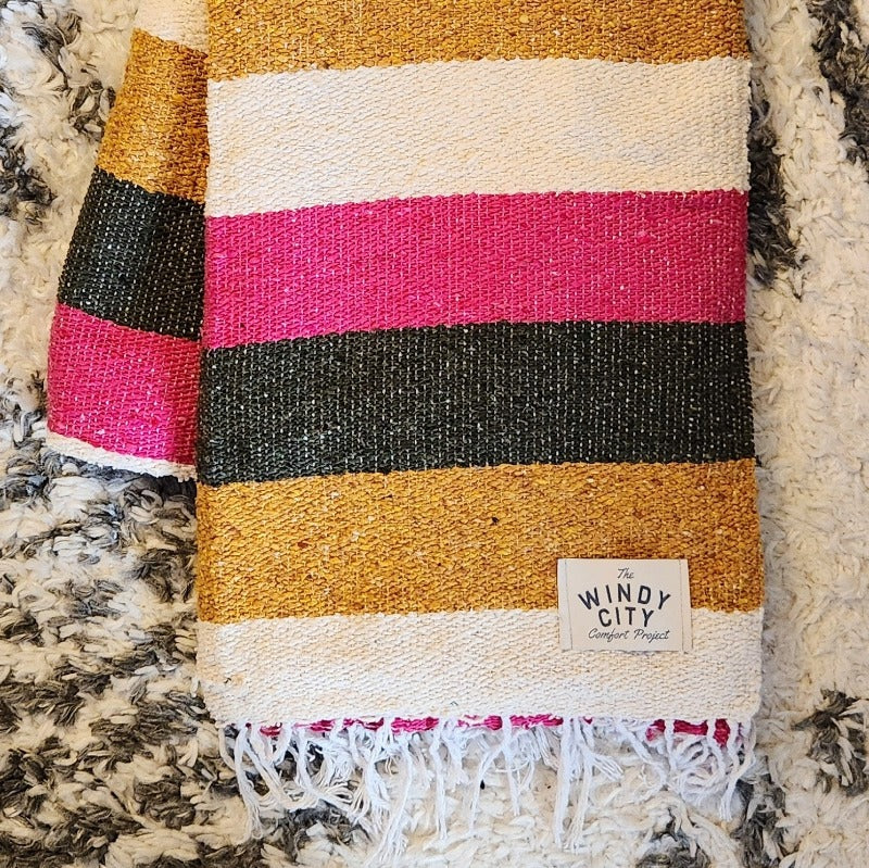 Color Block Pink Olive Gold Falsa Blanket Windy City Comfort Project