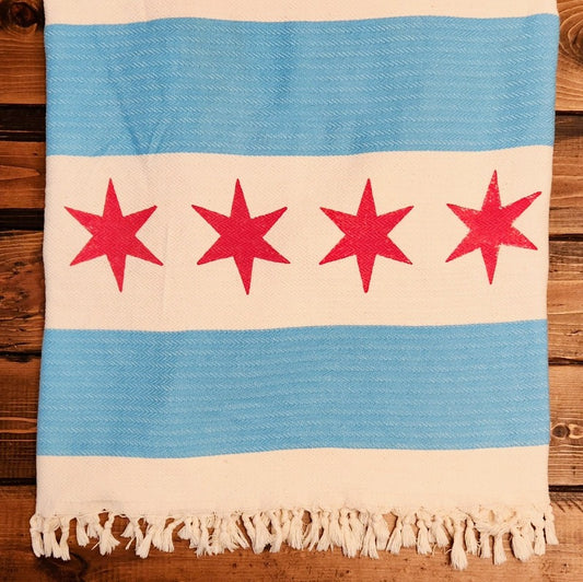 Chicago Flag Blanket Turkish Cotton Throw 