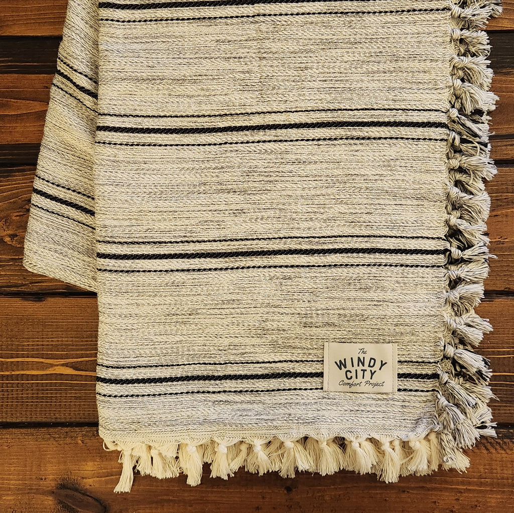 Rustic Queen Throw - Grey/Black Stripe