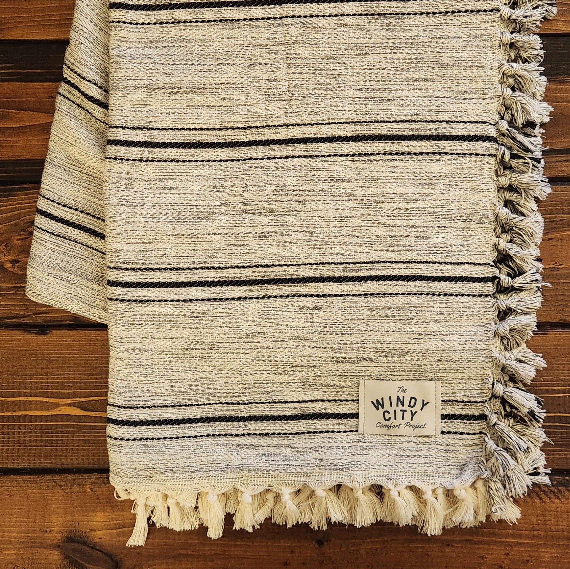 Rustic Queen Throw - Grey/Black Stripe