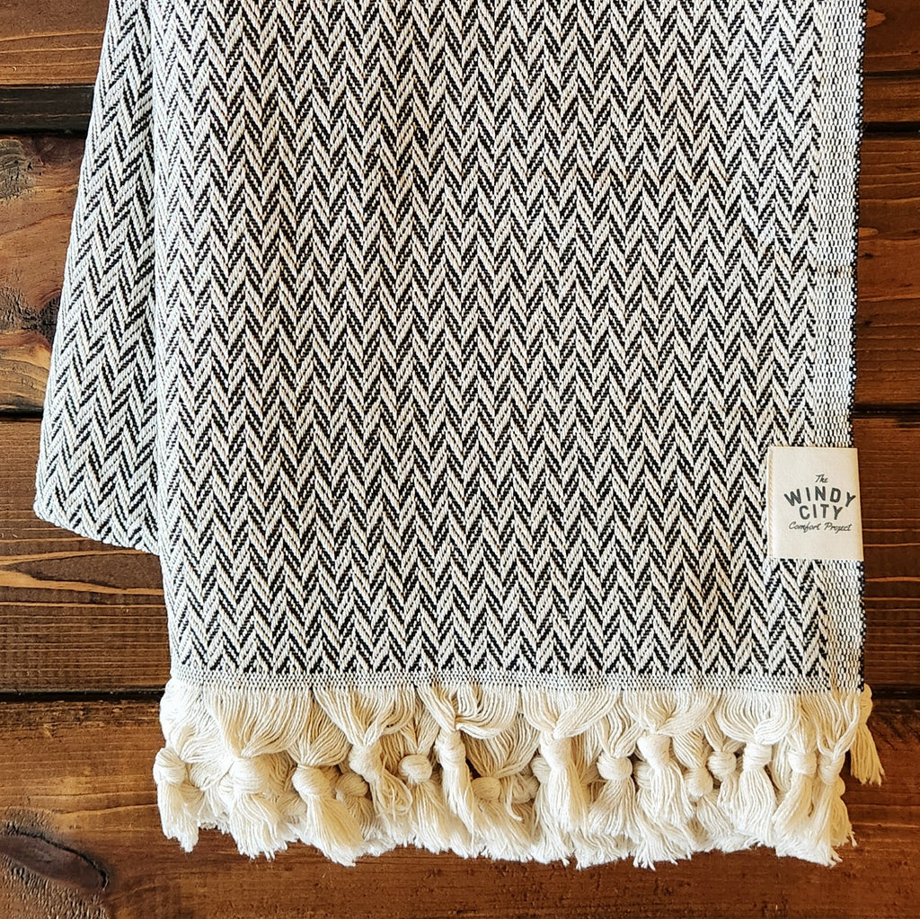 Textured Throw - Black Chevron