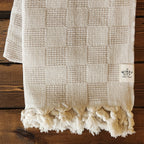 Cream Checkerboard Textured Throw