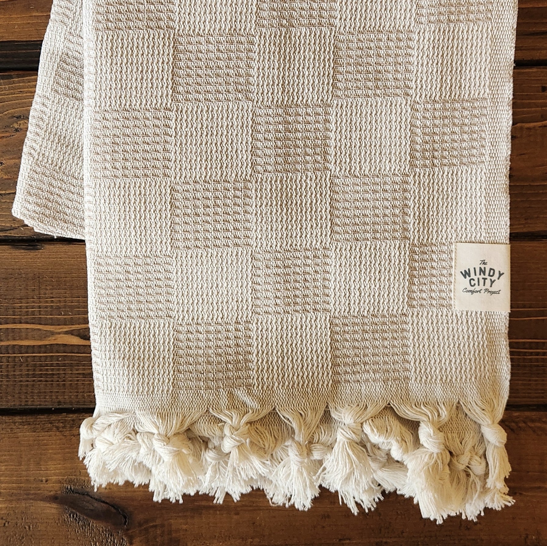Cream Checkerboard Textured Throw
