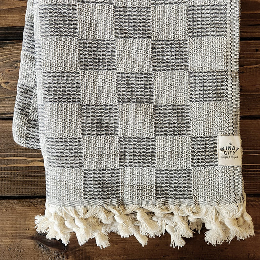 Grey Checkerboard Textured Throw