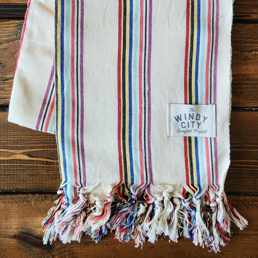 Turkish Blanket - Lightweight Tan/Color Stripe