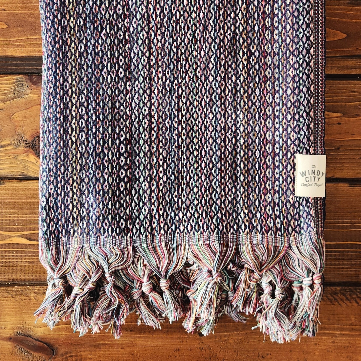 Spring XXL Handmade Rainbow Throw - Navy