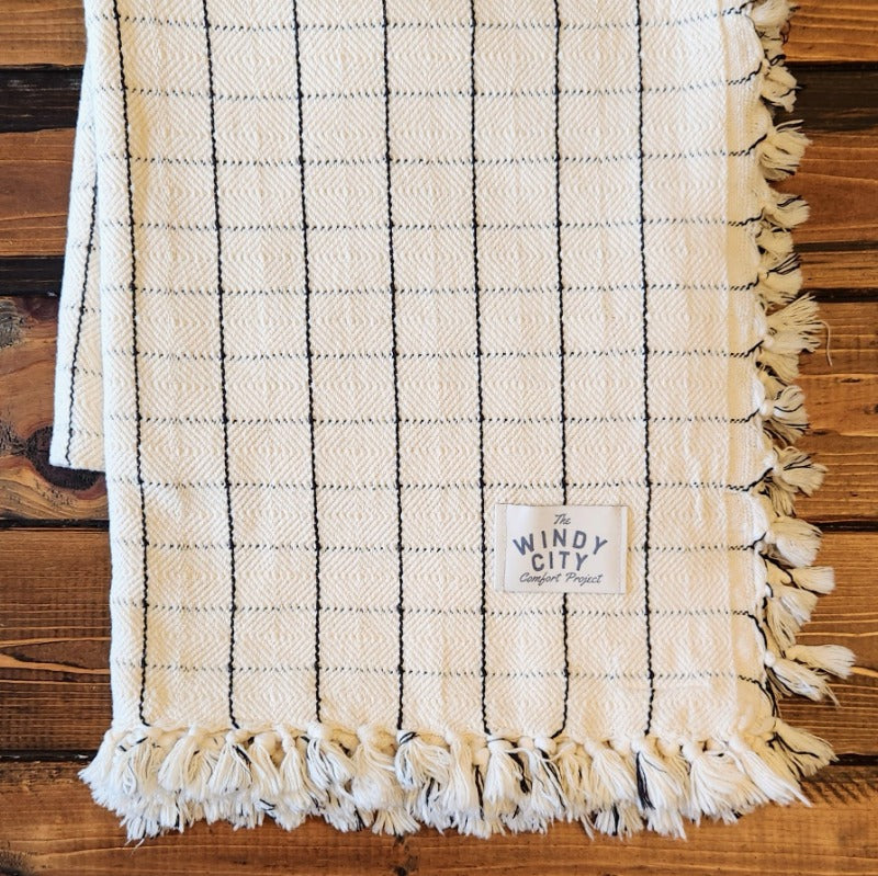Rustic Queen Throw - Cream Windowpane