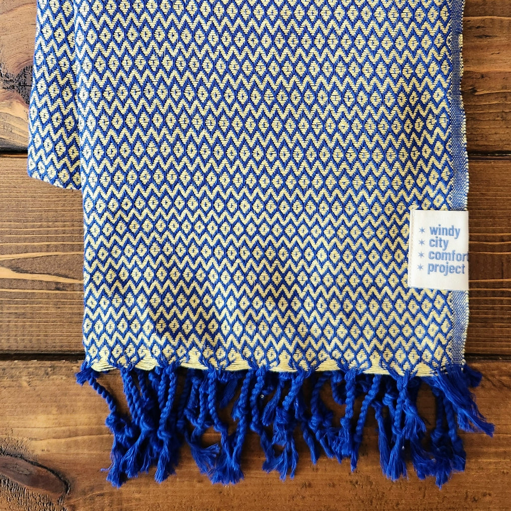 Fall Turkish Blanket - Blue/Yellow Dots