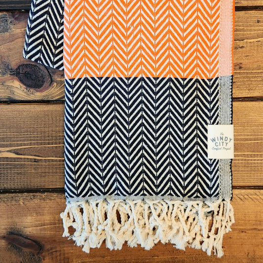 Fall Turkish Blanket - Navy/Orange