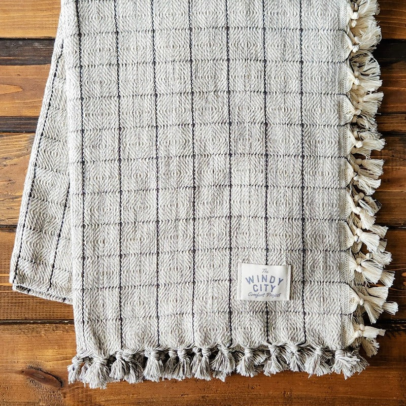 Grey Windowpane Throw | Windy City Comfort Project