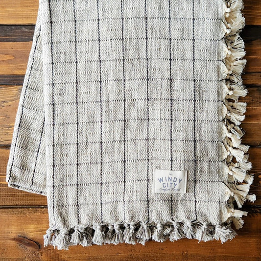 Grey Windowpane Throw