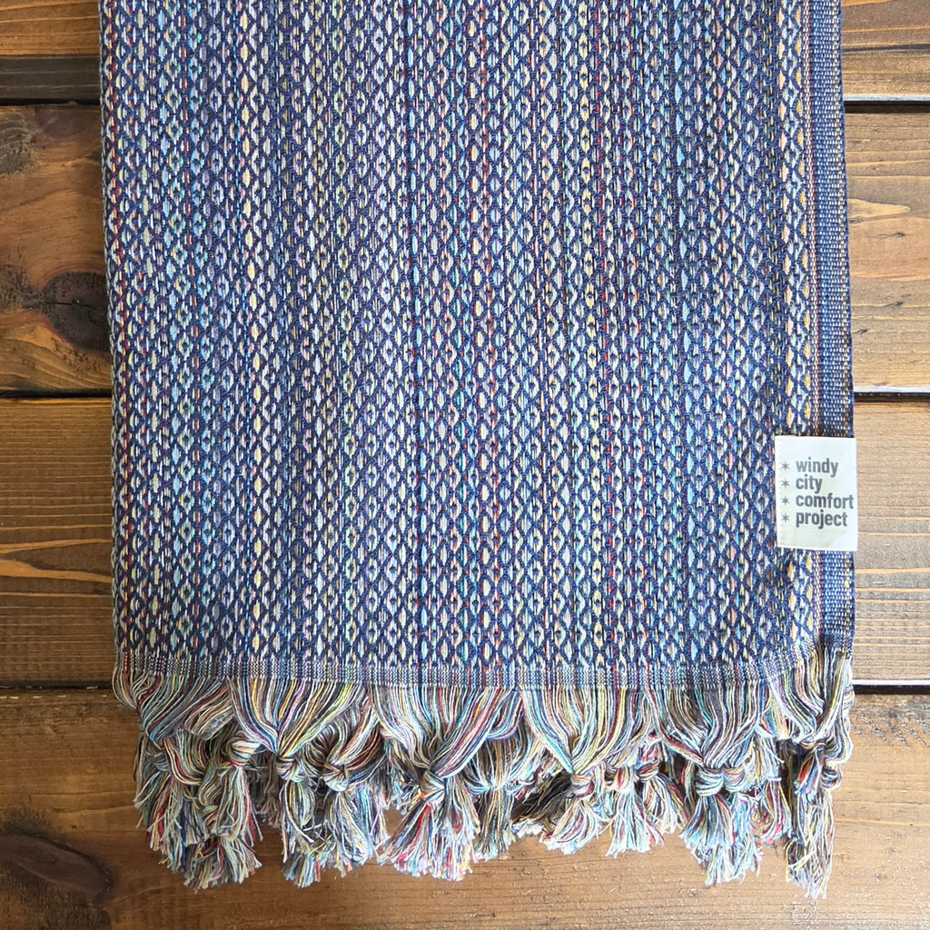 XXL Handmade Rainbow Throw - Navy