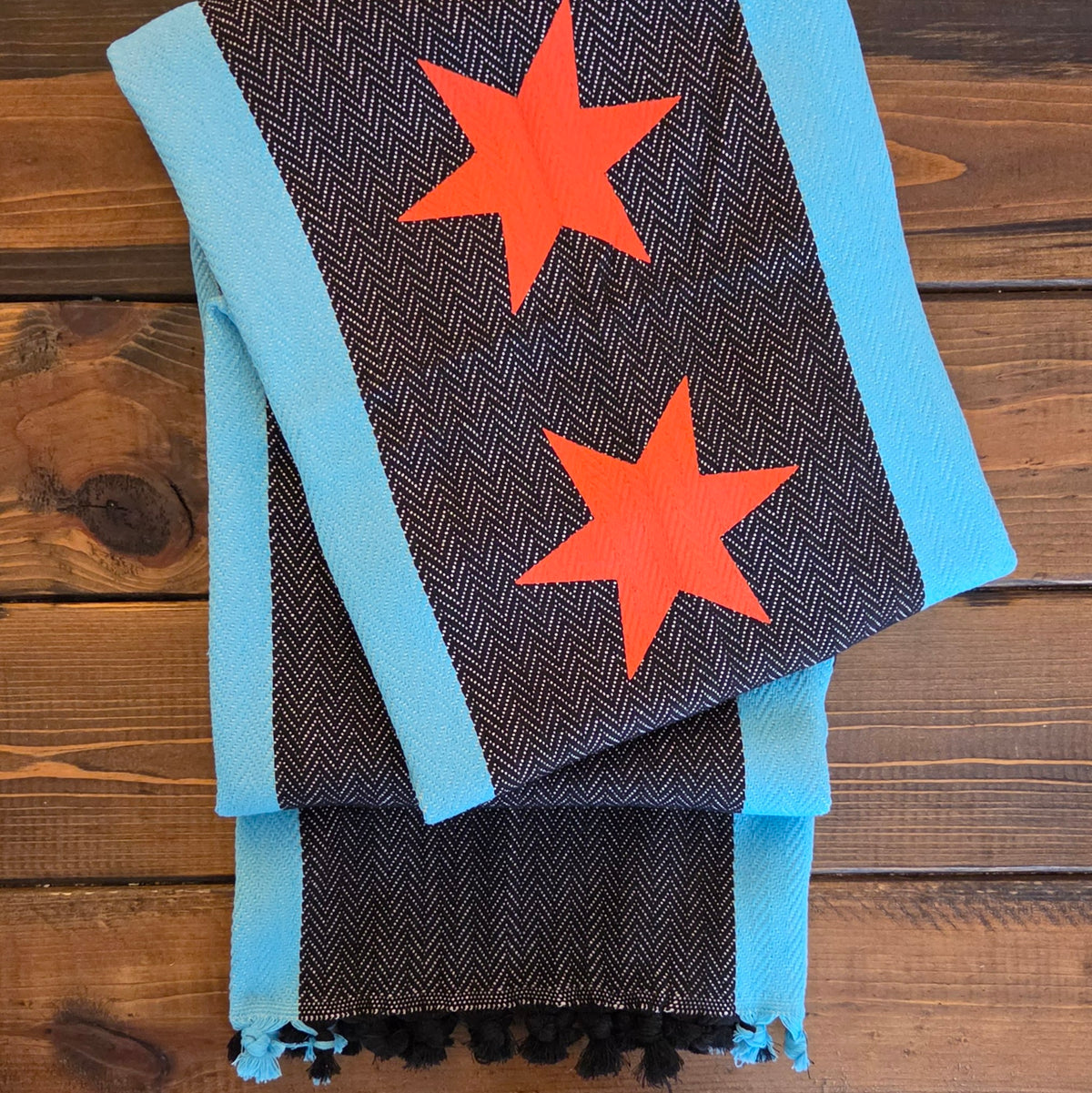 Chicago Flag Turkish Blanket - Black