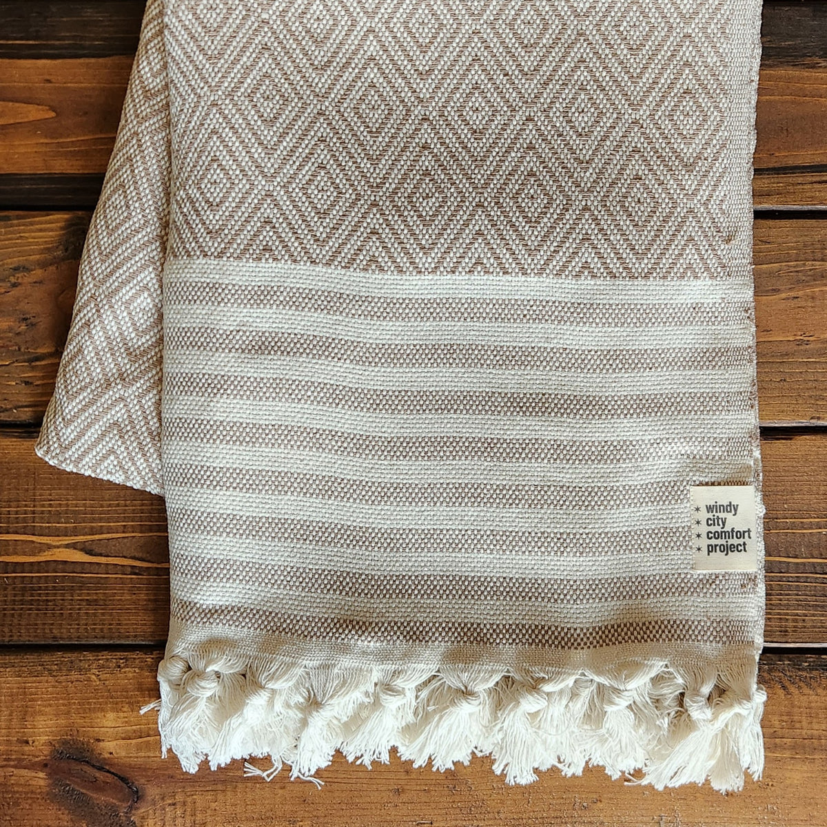 Textured Throw - Cream Diamond Stripe