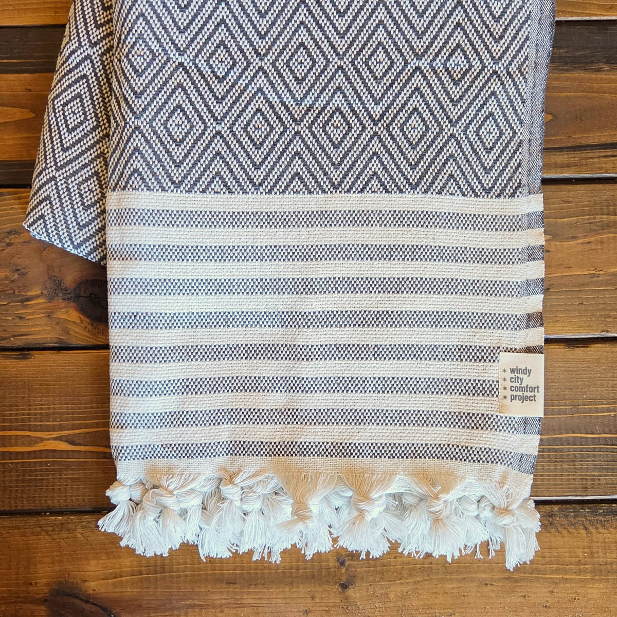 Textured Throw - Slate Diamond Stripe