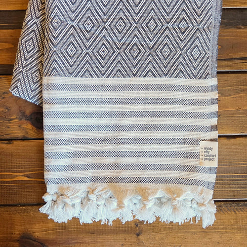 Textured Throw - Slate Diamond Stripe