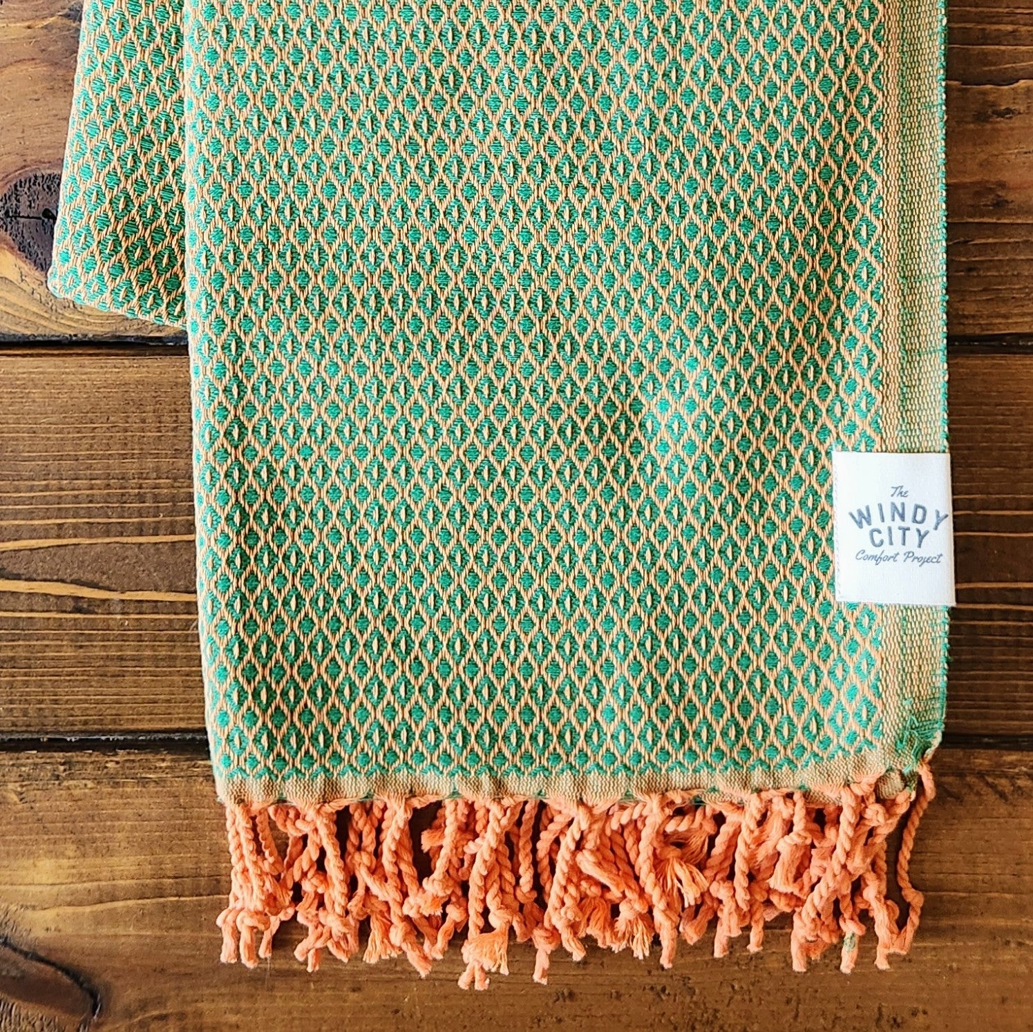 Fall Turkish Blanket - Green/Orange Dots