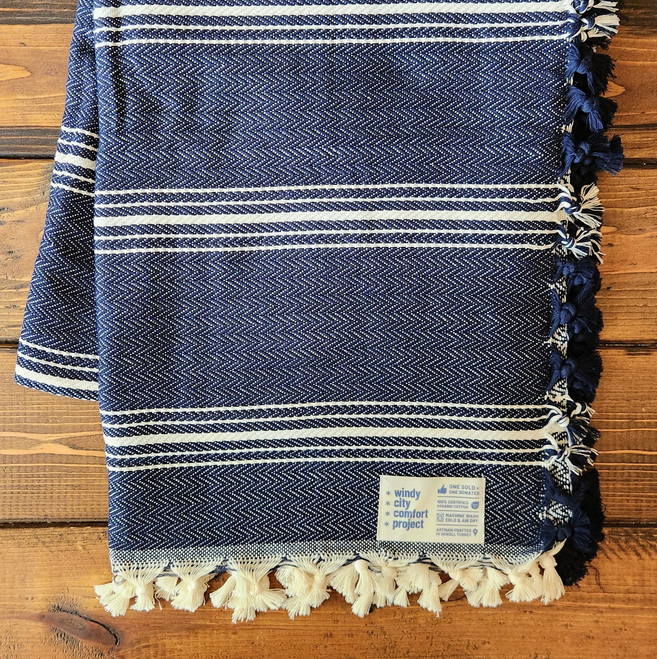 Rustic Couch Throw - Navy/Cream Stripe