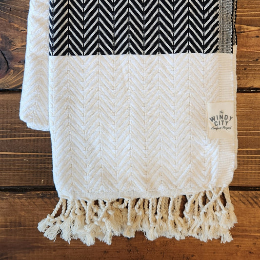 Fall Holiday Turkish Blanket - White Cream Black