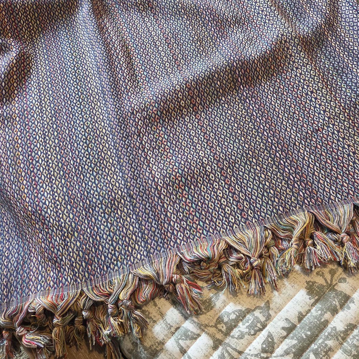 XXL Handmade Rainbow Throw - Navy