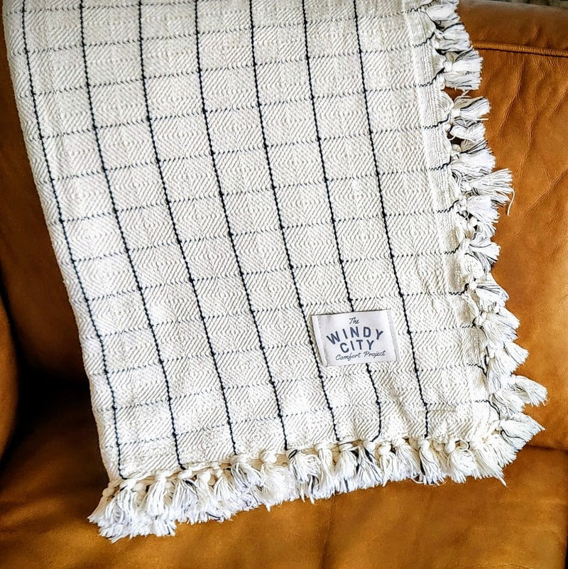 Rustic Queen Throw - Cream Windowpane