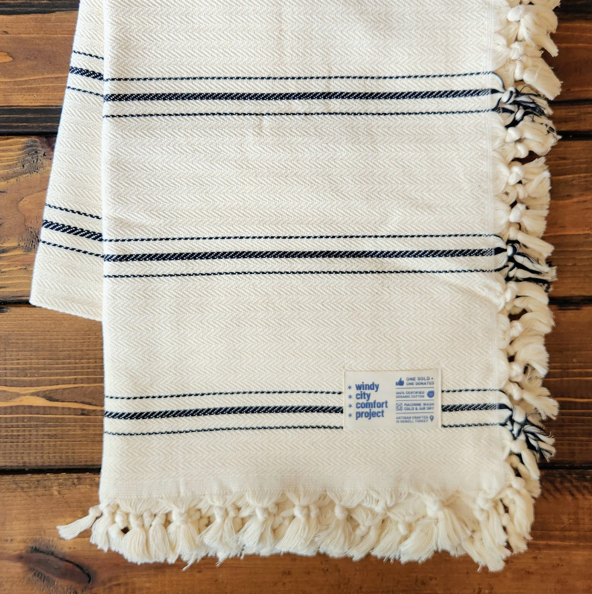 Rustic Couch Throw - Cream/Black Stripe
